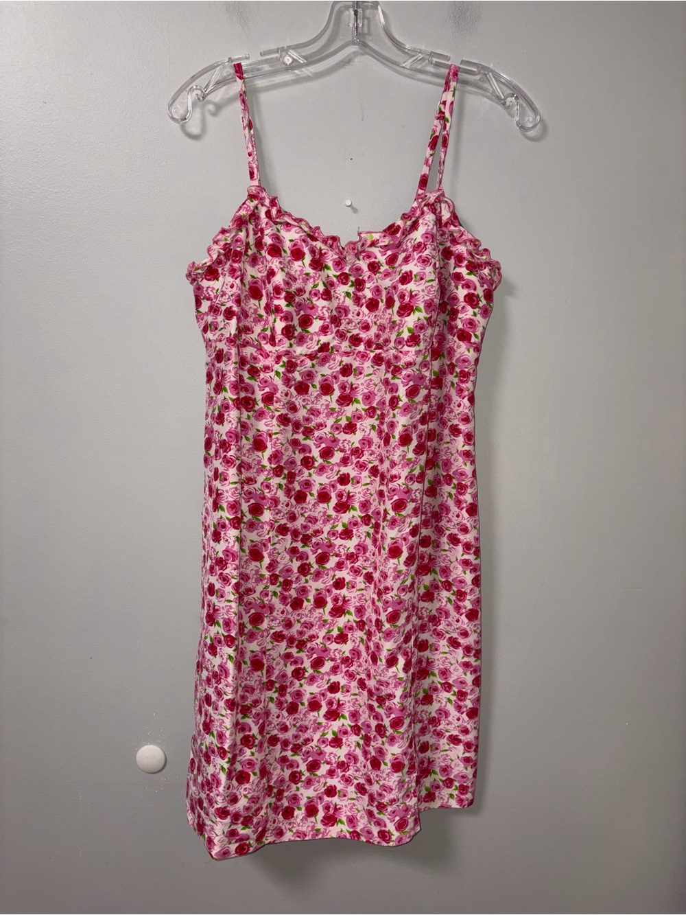 A Pea in the Pod Pink & Red Roses Slip Dress Sleeveless Silk Shell M Maternity